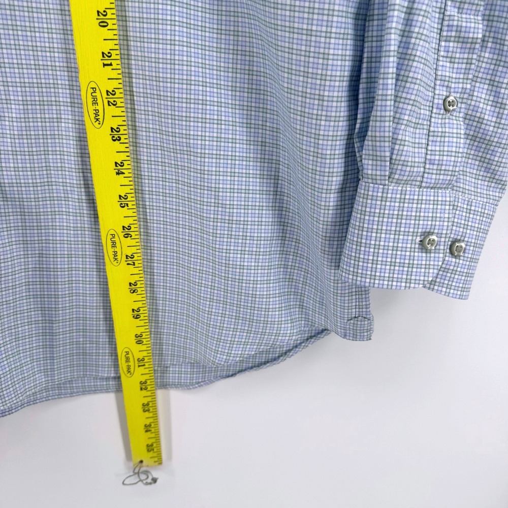 David Donahue Button Dress Shirt Sz 17 34/35 Blue Green Reg Fit Tattersall Check - Picture 7 of 10